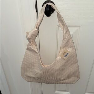 Cream Quilted Hobo Shoulder Bag with Slouchy Design